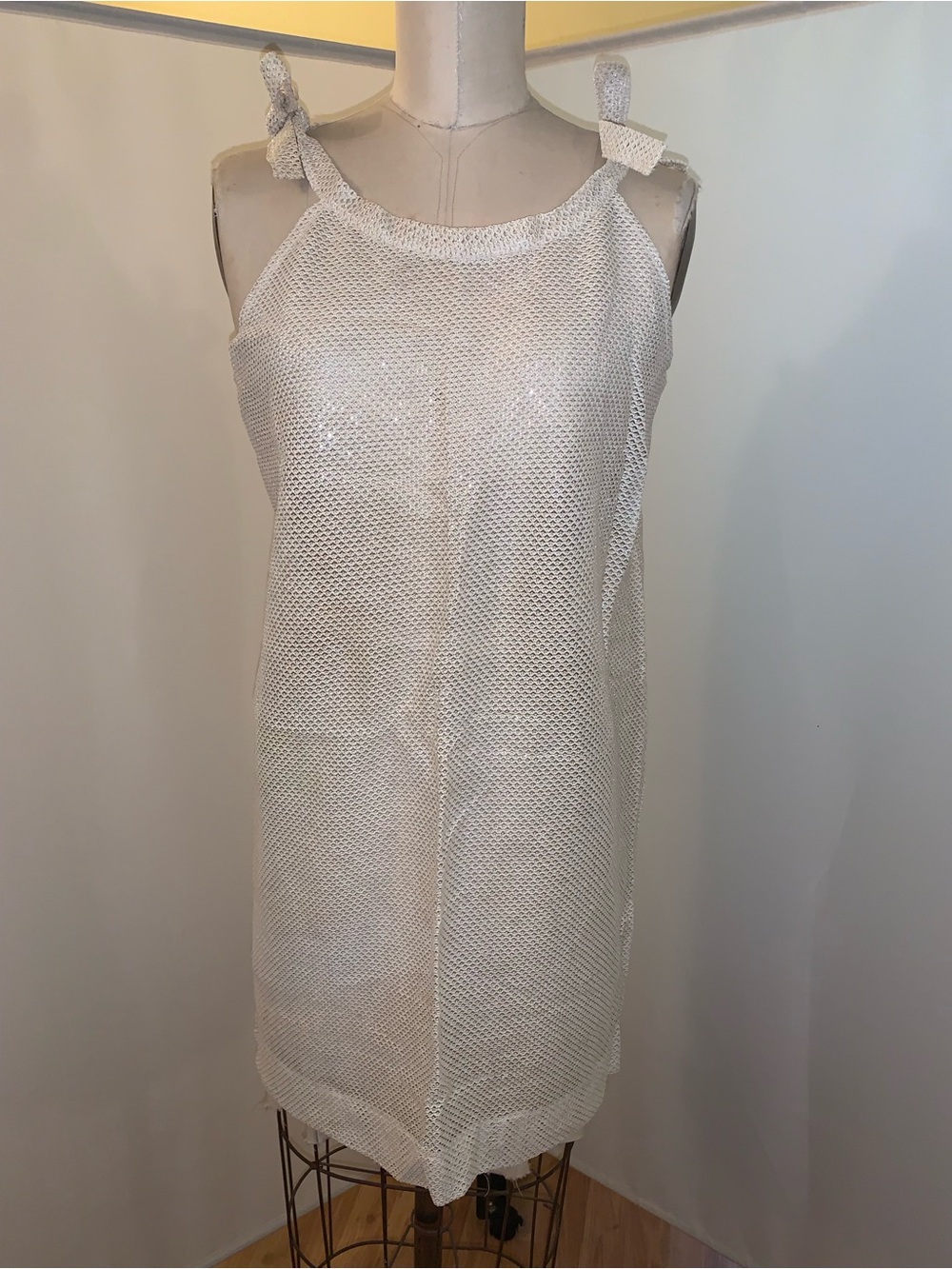 Vintage 1960’s go-go Dress dead-stock Sheer silver Mesh shift  21st Century Med